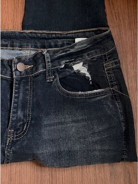 SHEIN Black Washed Flare Jeans with Distressed Detail
